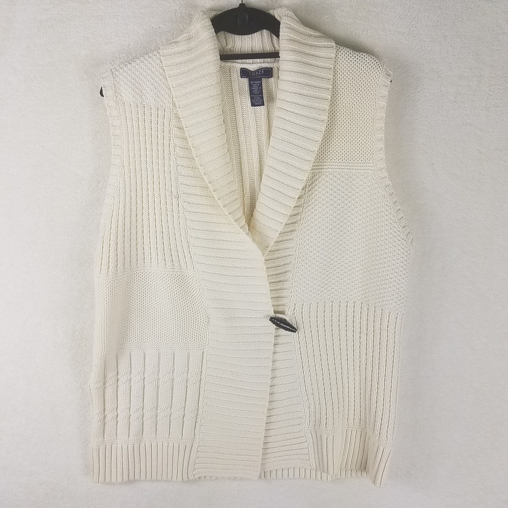 CHAPS DENIM Cream Cable Knit Shawl Collar Sleeveless Vest Sweater 1X